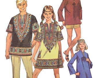 Vintage 1960s Womens MINI Dress or TUNIC Top size 14 Use plain fabric or border prints UNCUT Simplicity 8177 sewing pattern