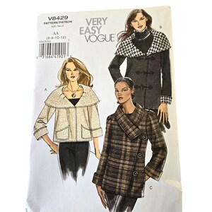 Loose Fitting Lined Jacket Coat Sewing Pattern Womens Size 6 8 10 12 Uncut VERY EASY Vogue V8429 8429