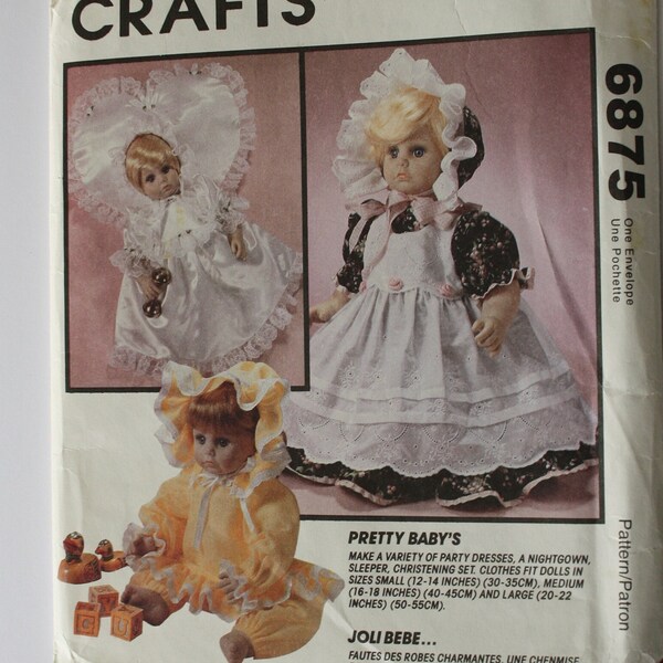 Baby Doll clothes patterns for doll sizes small medium and large, Pretty Baby's UNCUT 6875 McCalls sewing pattern