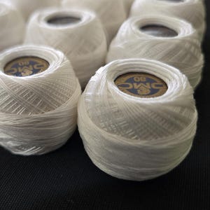 Fine CROCHET or TATTING Cotton Thread Bulk Lot of 11 or 12, DMC 80 White Special Dentelles 5 gram balls