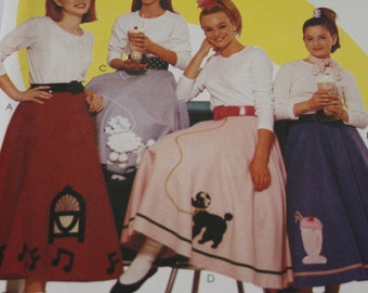 Poodle Skirt for Girls Rockabilly 1950s Costume UNCUT sewing pattern mccalls 8448 Circle Skirt with poodle /other appliques