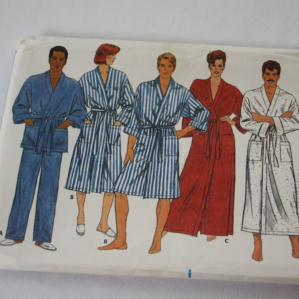 UNISEX Bathrobe Front Wrap with Tie Belt and Lounge Pants Sewing Pattern Mens Womens Teen Housecoat Robe LARGE size Butterick 6968 Uncut