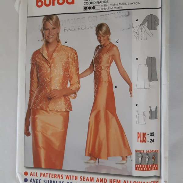 Womens Formal Evening Bridesmaid Party Dress Pattern, Fitted Top, Jacket and Evening Length Skirt Size 10- 24 UNCUT Burda 8374