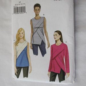 EASY Women's Top Patterns size 6 - 14 Pleated front, Loose Fitting tops sleeveless or long sleeve, no collar, UNCUT Vogue V9087 9087 pattern