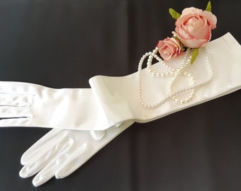 Long White Formal Gloves UNUSED Vintage Women's ONE SIZE nylon spandex gloves /formal  /bridal /wedding /prom /tea party