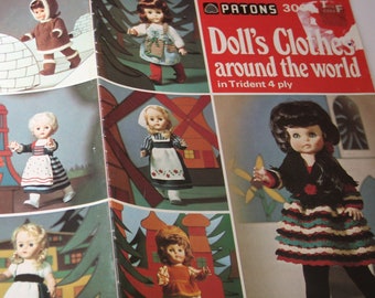 Patons 3009 Doll Clothes around the world Knitting Pattern Book, Doll&#39;s International, national costumes to fit 18&quot; doll
