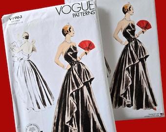 Strapless Evening Dress or Bridal Gown Sewing Pattern Size 4-12 AND Size 14-22, Vogue V1963 1963 Uncut, Vintage 1948 Design Ball Gown