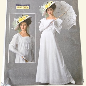 Victorian Dress and Hat Sewing Pattern, Butterick B6610 6610 Uncut, Womens size 6 - 14, Suffragette Edwardian Dress Costume