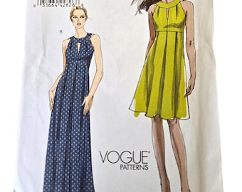 Very EASY Semi Formal Dress Sewing Pattern Womens Size 14 16 18 20 Raised Waist evening dress with length variations Uncut Vogue V8574 8574