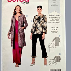 Womens Coat and Jacket Sewing Pattern, Burda Style 6248 uncut, Size 8 - 18, long length or below hip button down front