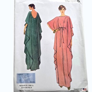 Womens Very Easy CAFTAN Sewing Pattern Sizes 4 -26, Vintag Vogue V1886 1886 Uncut, Re-issue of 1979 design