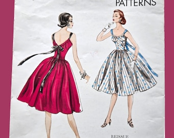 Easy 1950s Evening Dress Sewing Pattern Size 8-16, Vogue V1696 1696 Uncut, Vintage 1954 Design