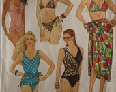 Simplicity 9750 Size 4 - 12 Women 39 s Bathing suit Swimsuit One piece two piece bikini and cover up sarong pareo UNCUT sewing pattern
