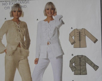 Over Blouse Pattern Womens size 10-22 top with front ties Stand up Collar or Collarless, linen or cotton, EASY UNCUT Burda 7795 sew pattern