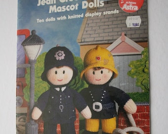 Jean Greenhowes MASCOT Dolls knitted stuffed patterns Policeman, Fireman, Footballer, Sailor, Santa, Guide, Nurse, Ballerina more Book 333