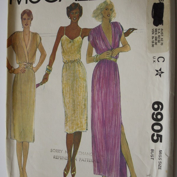 1970s Sew Patterns Evening Dress with Spaghetti Straps /Slip Dress and Pullover Dress with front wrap and side slit UNCUT McCalls 6905