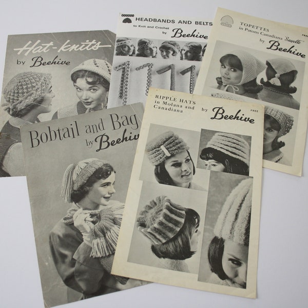5 Vintage Formal Knitted Crocheted Hat Patterns, Topettes /head scarves, Headband, and Belt Patterns to Knit and Crochet Vintage 1950s