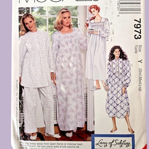 Lanz of Salzburg Womens NIGHTGOWN NIGHTSHIRT in 2 lengths and Pajamas Misses size 8 10 12 14 16 18 Uncut McCalls 7973 Sewing Pattern