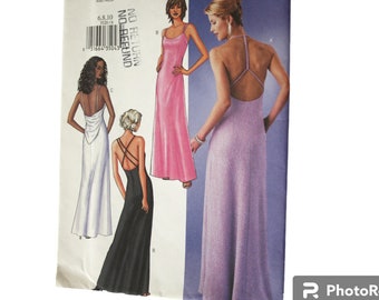 EASY Evening Dress Flared Fitted Floor Length Dress with Strap Variations Size 6 8 10, UNCUT Butterick 3520 Sewing Pattern