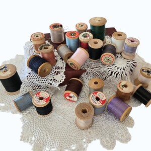 Vintage - Antique Wooden Spools of Thread Lot of 24 assorted sizes and colors thread, wood