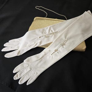 Opera Gloves Vintage French White Cream Ivory color Ladies LONG Evening Formal  Nylon Gloves by Max Mayer Made in W Germany Approx. Size 6 7