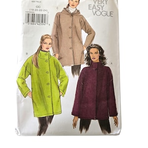 Vogue V8539 8539 Womens Jacket Coat Loose Fit Unlined in 2 lengths with stand up collar, Size 18 20 22 24 UNCUT Sewing Pattern
