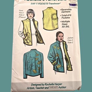 REVERSIBLE Jacket and Vest LOTS Pockets Sewing Pattern Womens Size xs to 3xl, Rochelles Saf-T-Pockets Travel wear 2203, by Threads Author