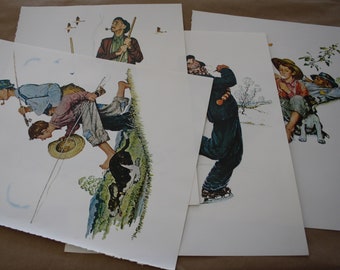 4 LARGE Norman Rockwell Prints, GRANDPA and ME, 4 Seasons Pictures, Original Book Page Reprints of Lithograph 1948 /Vintage 1970