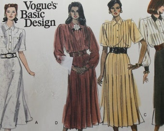 Women's Blouson Top and Pleated Skirt or Full Skirt Size 8 Misses' UNCUT Vogue 2362 Sewing Pattern