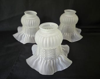 Vintage Glass Lamp Shade Tulip Shape Frosted Bent Glass wide ruffle scalloped fluted trim LARGER size 5 1/2" high Chandelier Replacement