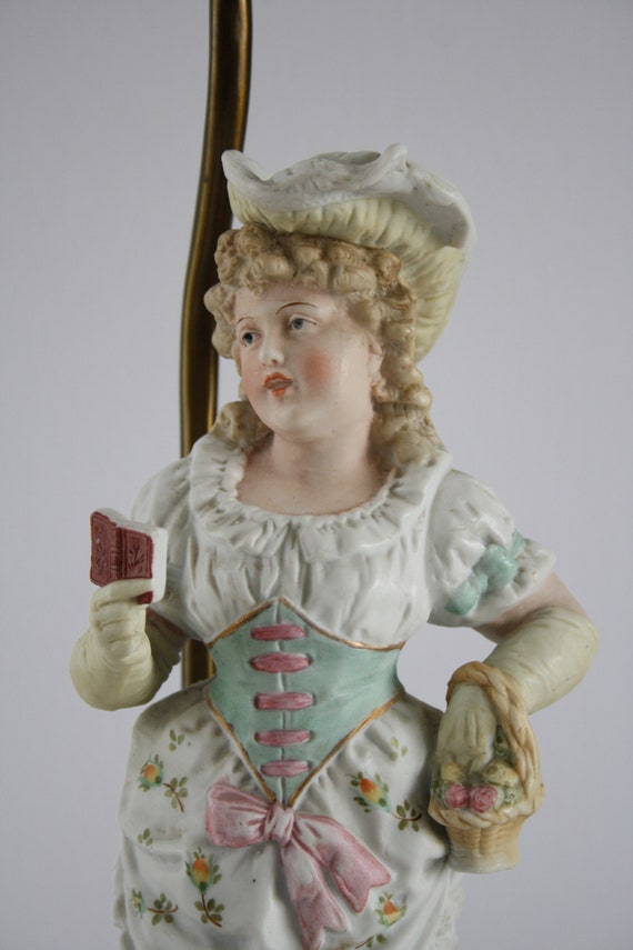 ANTIQUE Victorian Lamp Figurine Lamp Large Girl Bisque Etsy