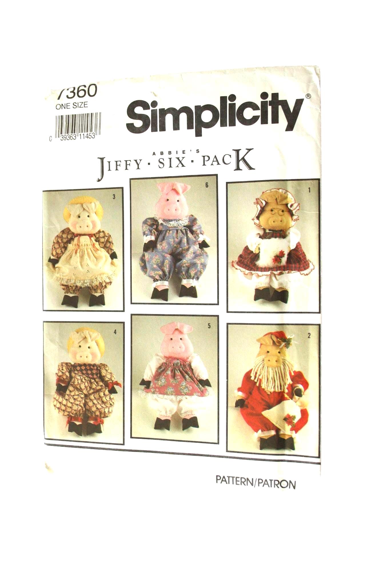 STUFFED Pig and Clothes Sew Pattern 7360 Simplicity Abbies
