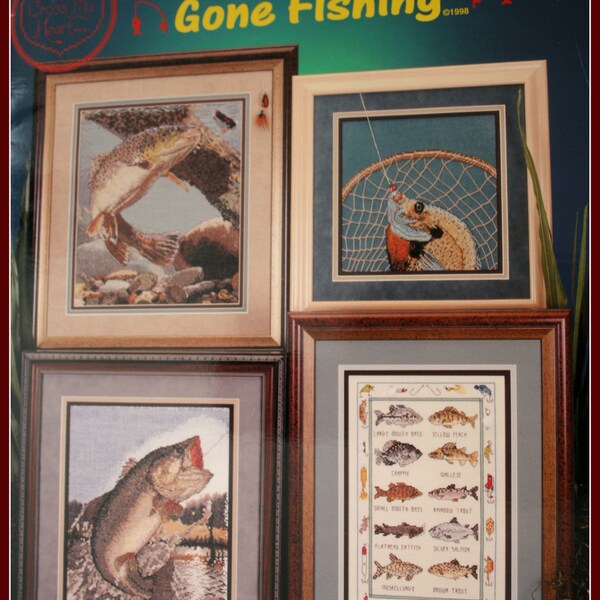 COUNTED CROSS Stich Pattern for Fishing, Fish, Anglers, Cross My Heart, Gone Fishing Book, at VINTAGEpatternsDEPOT