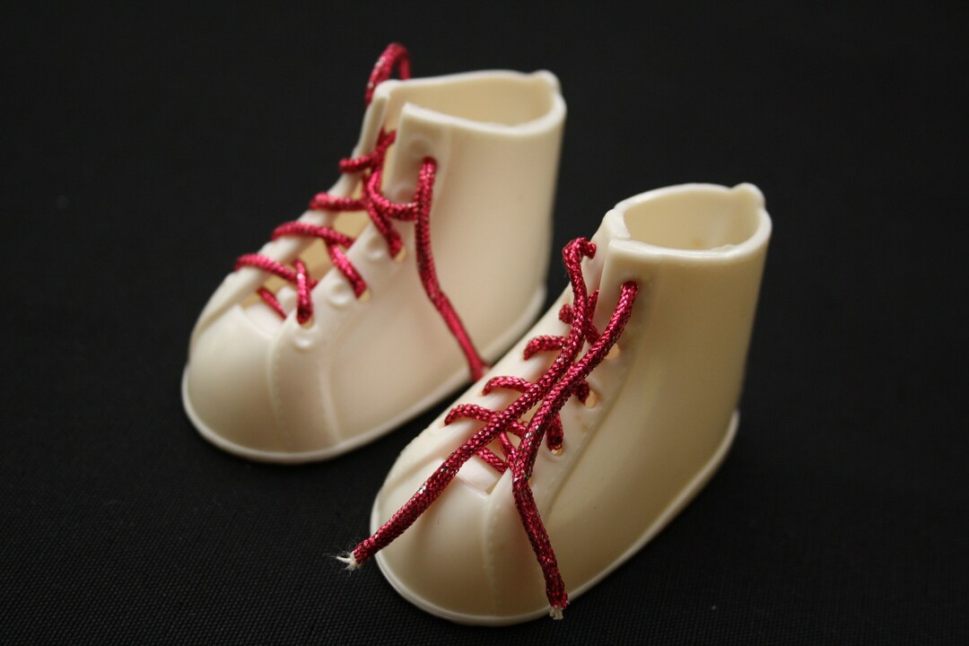 Vintage Doll Shoes White Plastic/vinyl Shoes With Metallic Etsy