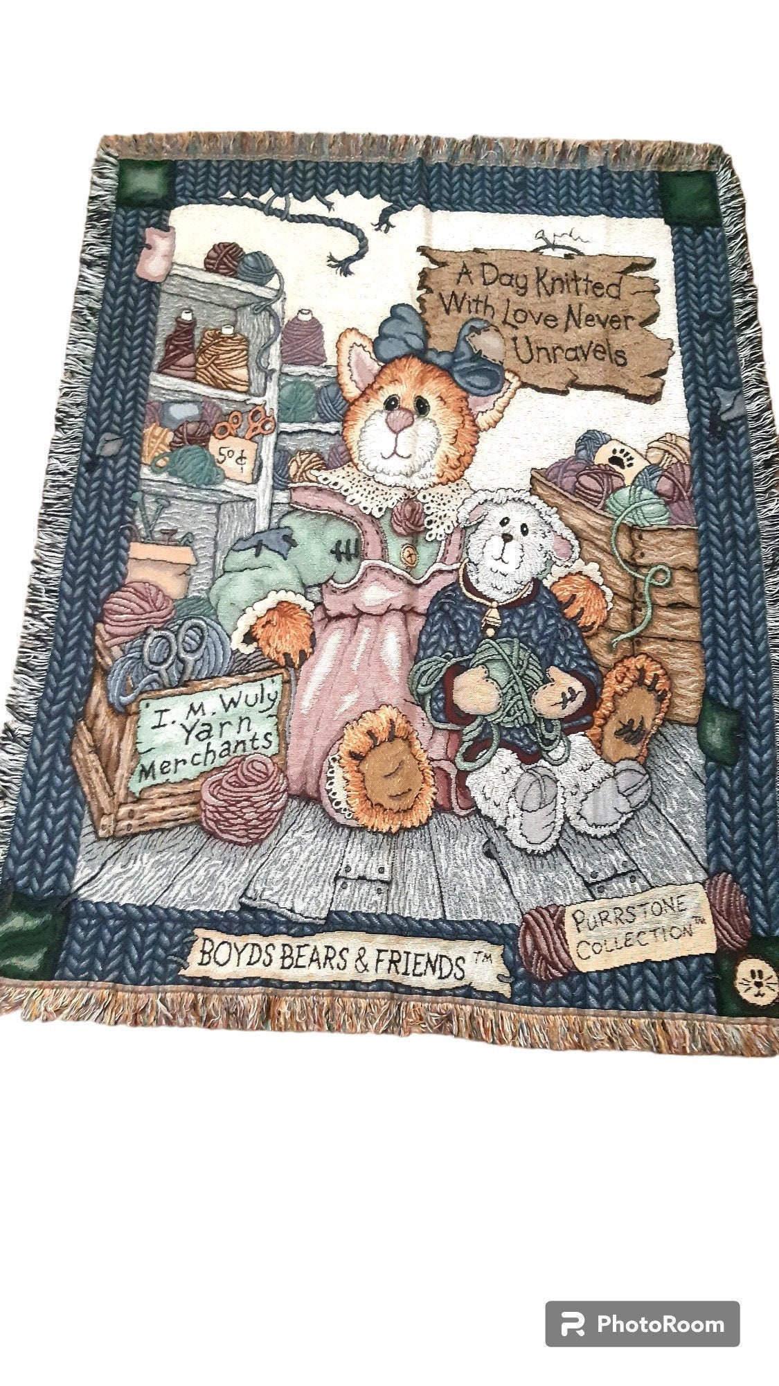Afghan BOYDS BEARS Blanket Throw or Wall Hanging, VINTAGE Tapestry