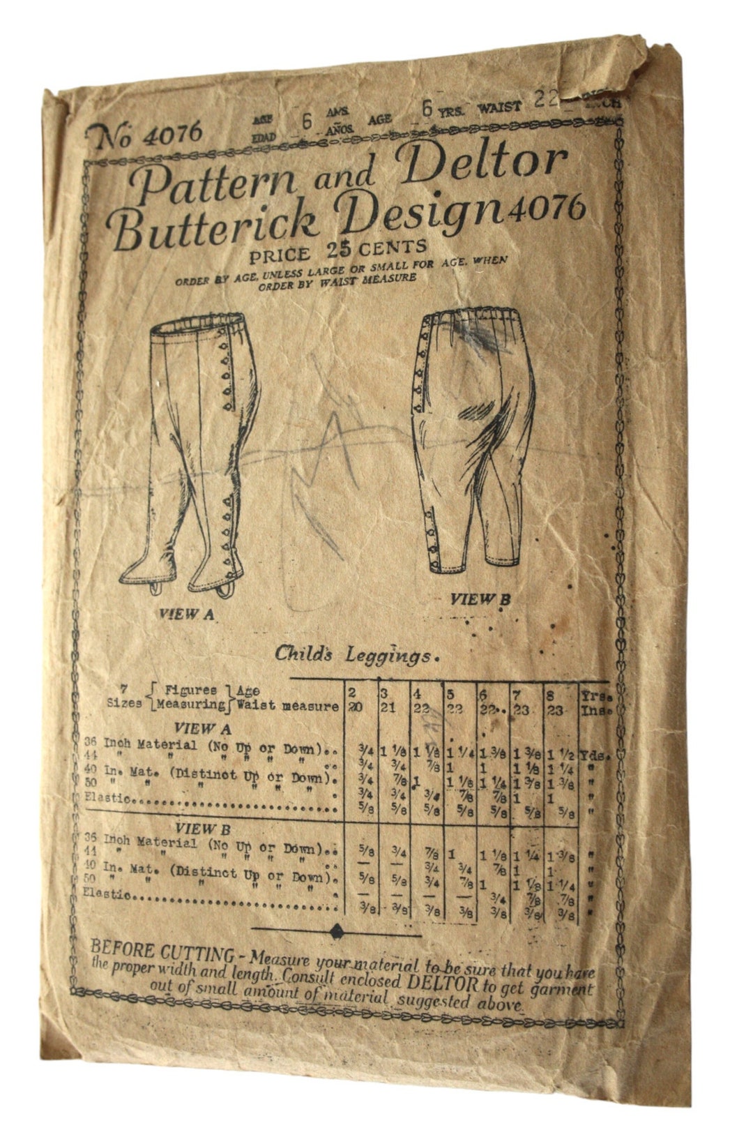 1919 Antique Sewing Pattern Butterick 4076 Pattern and Deltor for Child ...