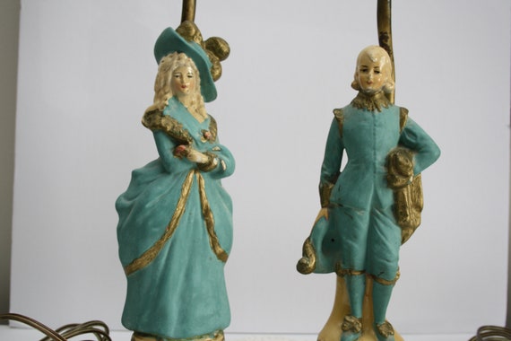 RARE 1920s Antique LAMPS Victorian Figurine Table Lamps Set of