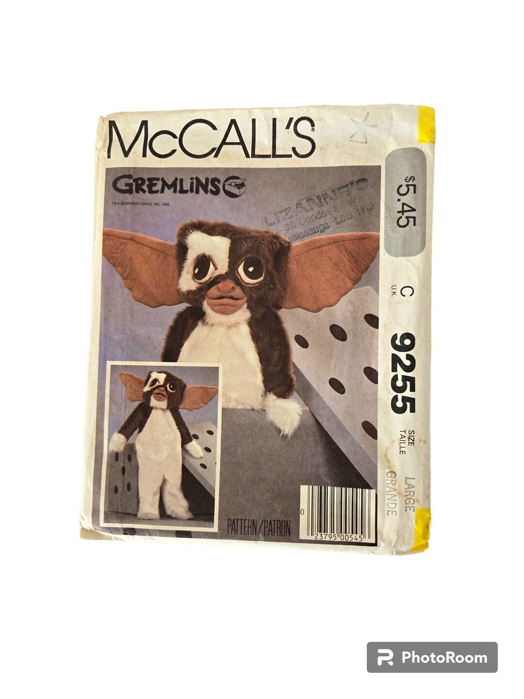 GREMLINS GIZMO Costume Sewing Pattern Large Size Children's Teens Size ...