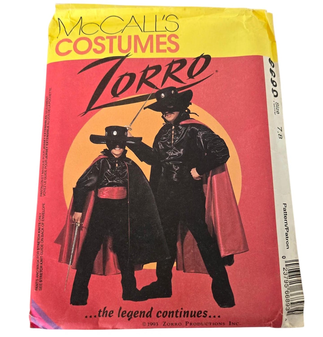 BOYS Zorro Hero COSTUME Sewing Pattern Size 7 8, Uncut Mccalls 6689 ...