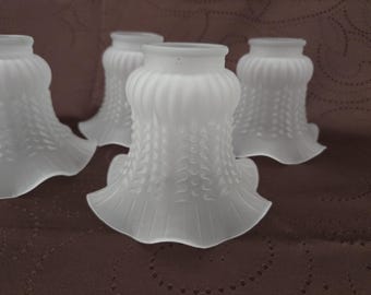Vintage Glass Lamp Shade Tulip Shape Frosted Bent Glass wide ruffle scalloped fluted trim 4 1/4" high Chandelier Replacement
