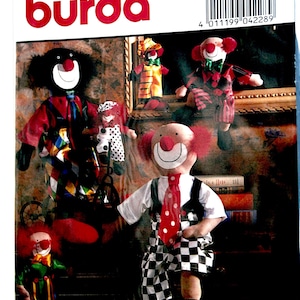 Stuffed CLOWN Doll Sew Pattern 3 Sizes to make a stuffed clown doll 25&quot; /65cm - 13 1/4&quot; /35cm - 8&quot; /20cm, UNCUT Burda 4228 sewing pattern