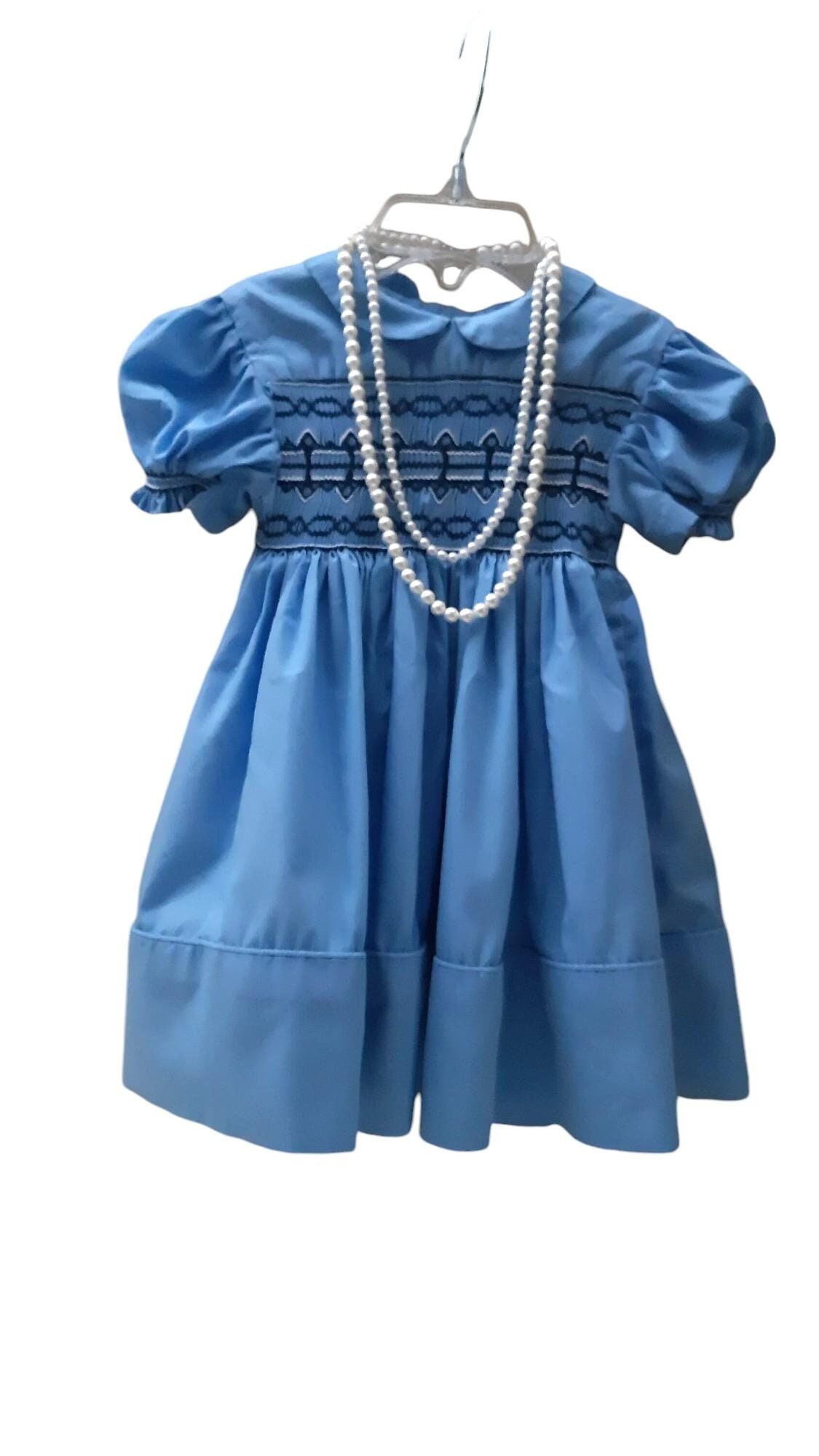 Blue smocked dress baby hotsell