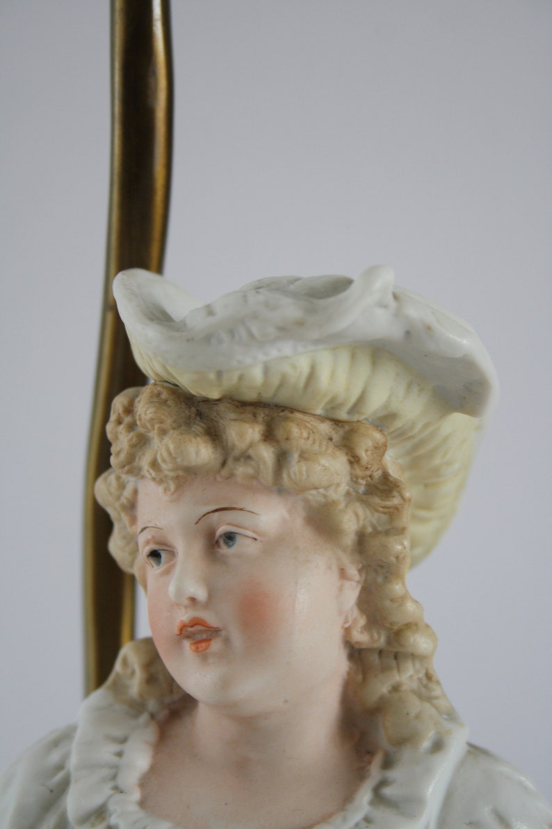 ANTIQUE Victorian Lamp Figurine Lamp Large Girl Bisque Etsy