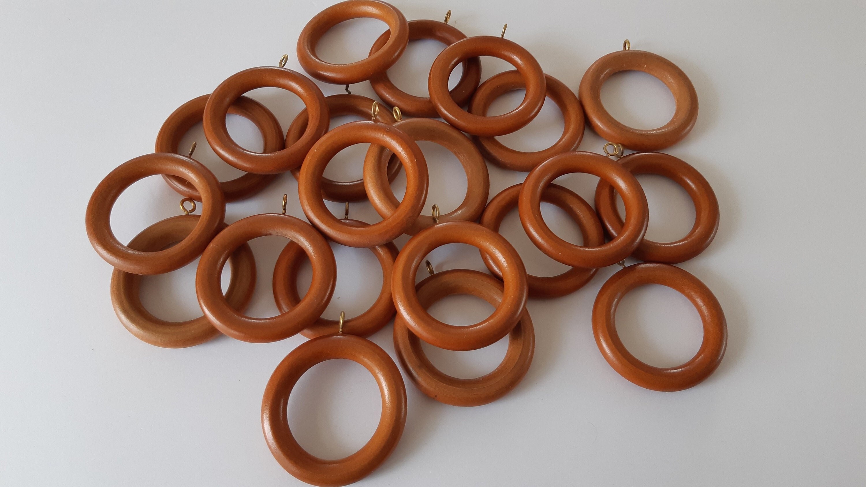 Natural Wood Curtain Pole Rings W/ Eyelet Natural Finish Fits Poles Upto  35mm Pack of 5/10/20 