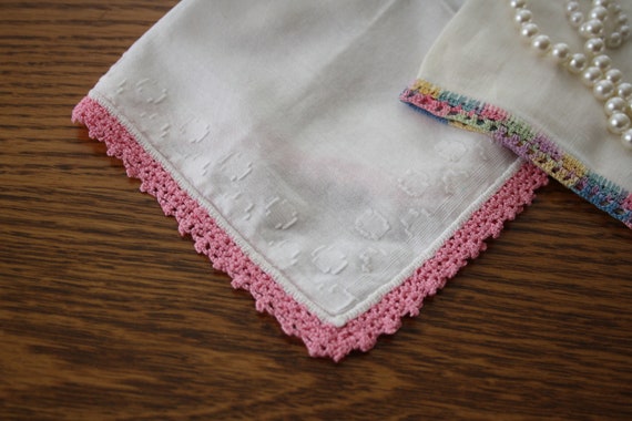 Set of 2 Handkerchiefs Linen with Lace Edging Han… - image 5