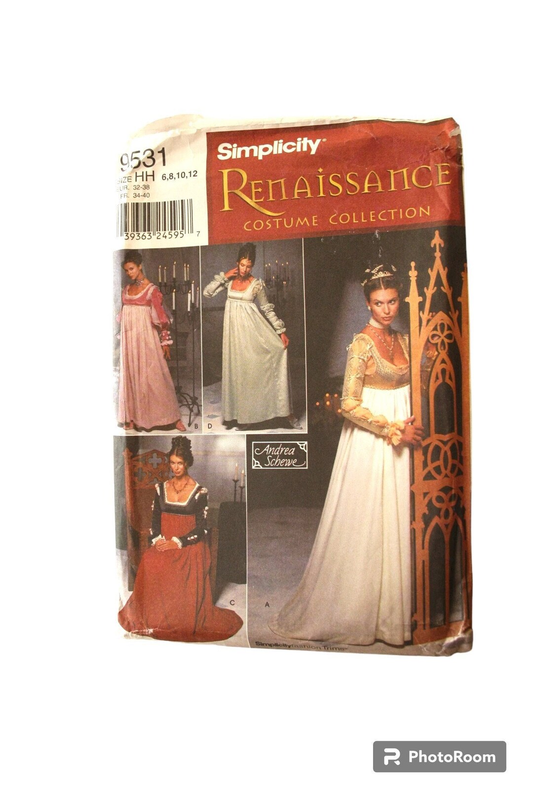 Renaissance Dress Gown Pattern Womens Size 6 8 10 12 Includes Gauntlets ...