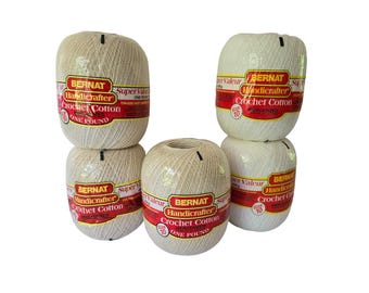 CROCHET COTTON Thread Size 10 Includes all 5 BERNAT Handicrafter 14 and 16 ounce size balls of mercerized cotton thread Ecru and White Color