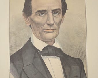 Abraham Lincoln Portrait Picture Print by Currier and Ives LARGE SIZE Reprint of Lithograph /Vintage Book Plate Page 1950s