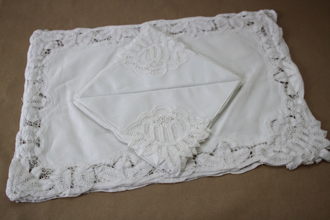 8 Pieces BATTENBURG LACE Placemats and Napkins Set for 4 Etsy