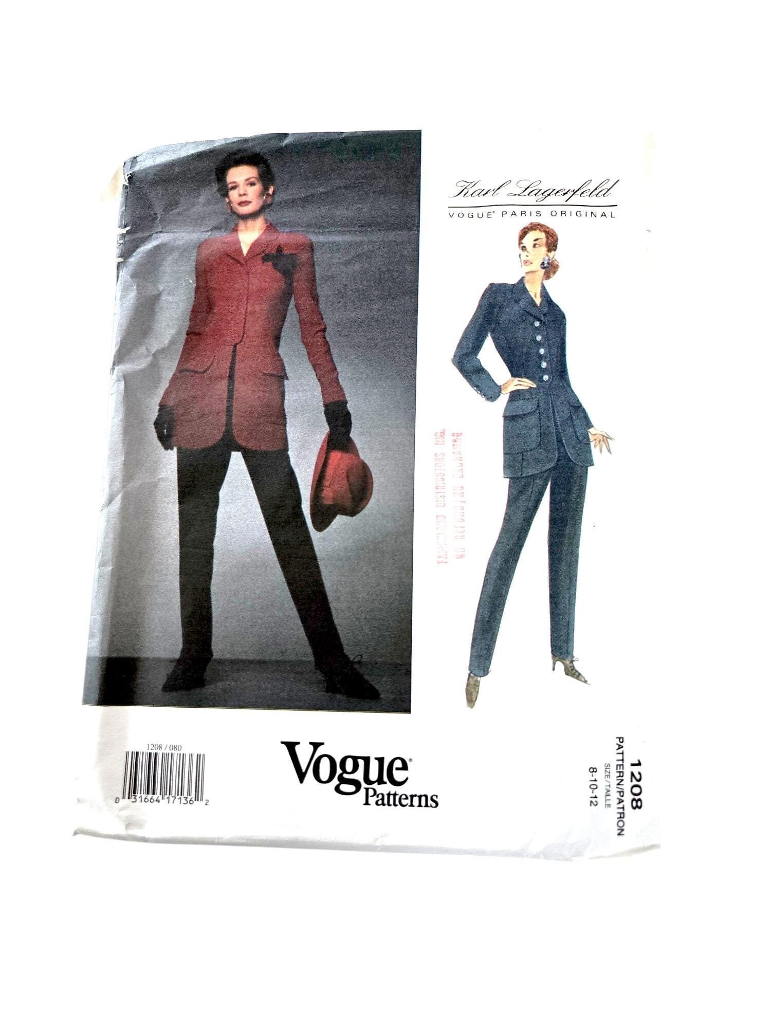 KARL LAGERFELD Jacket and Pants Pattern Women size 8 10 12 Designer UNCUT Vogue 1208 sewing pattern, 1993 Rare Vintage Sewing Pattern